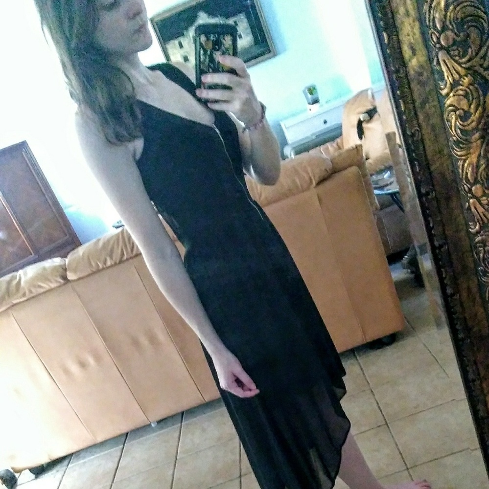 High-Low Keyhole Back Black Dress